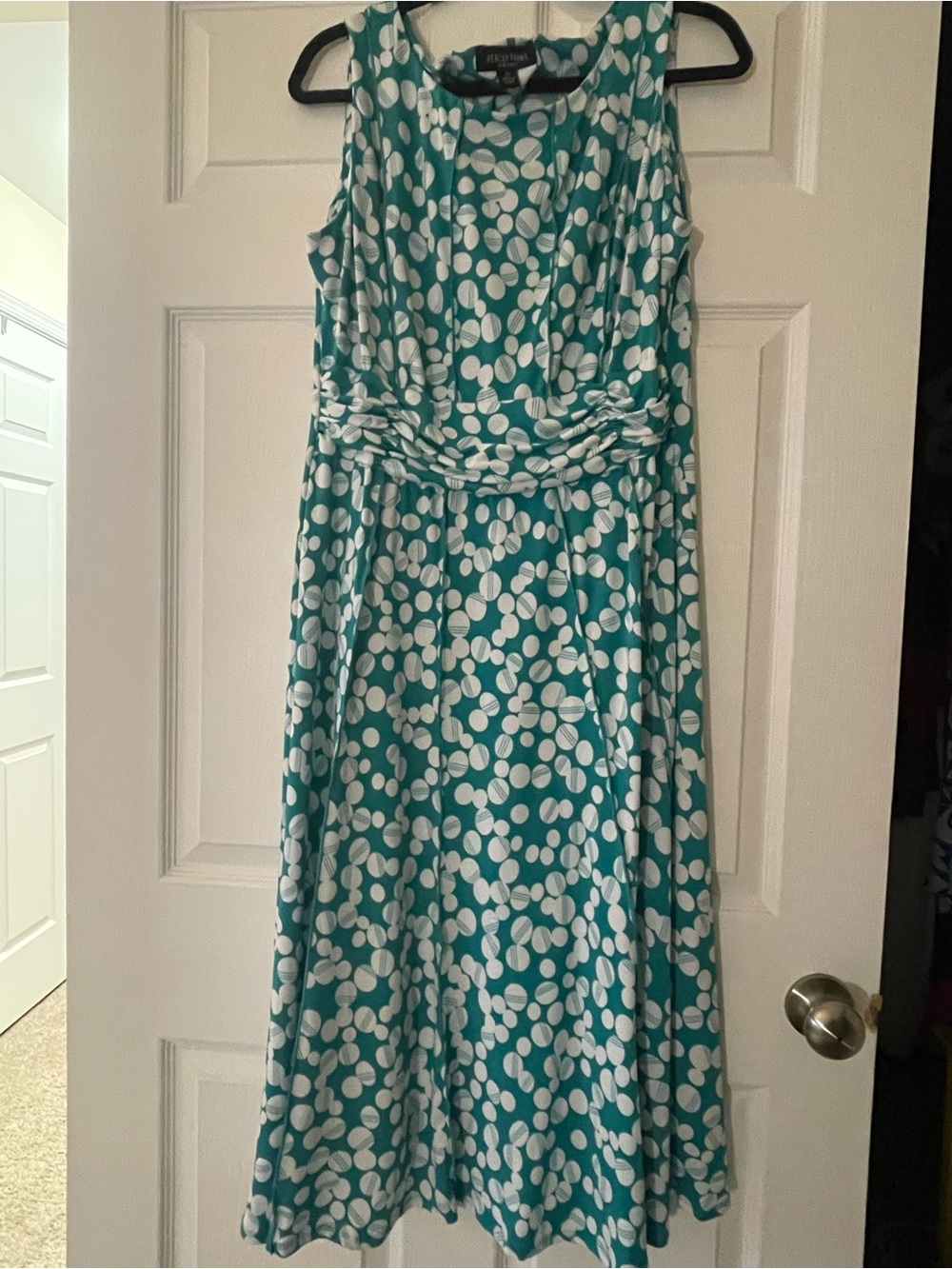 Perceptions Teal and White Polka Dot Sleeveless Midi Dress